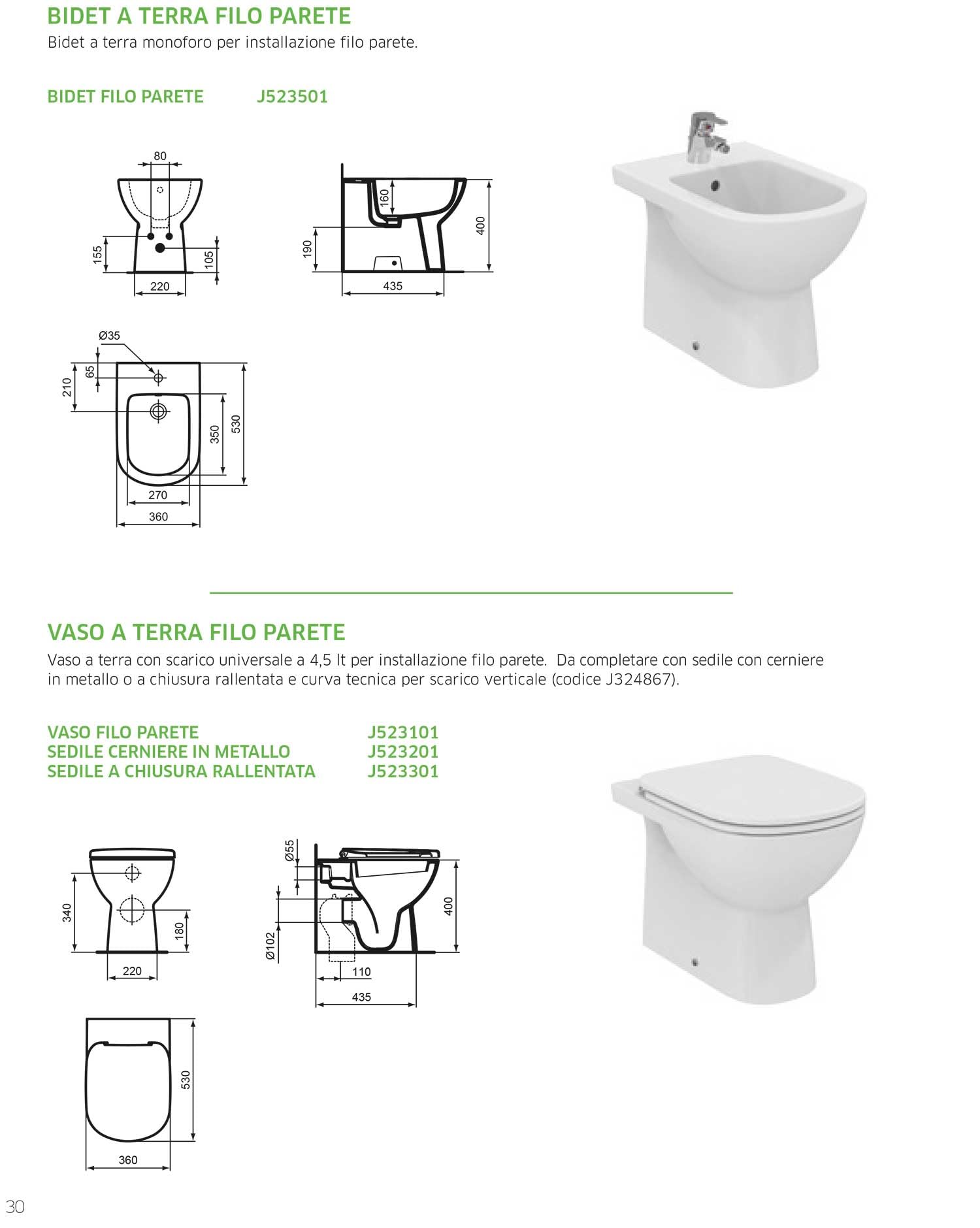 Coppia di sanitari filomuro Dolomite Gemma 2 con Bidet, Wc e Sedile Soft Close