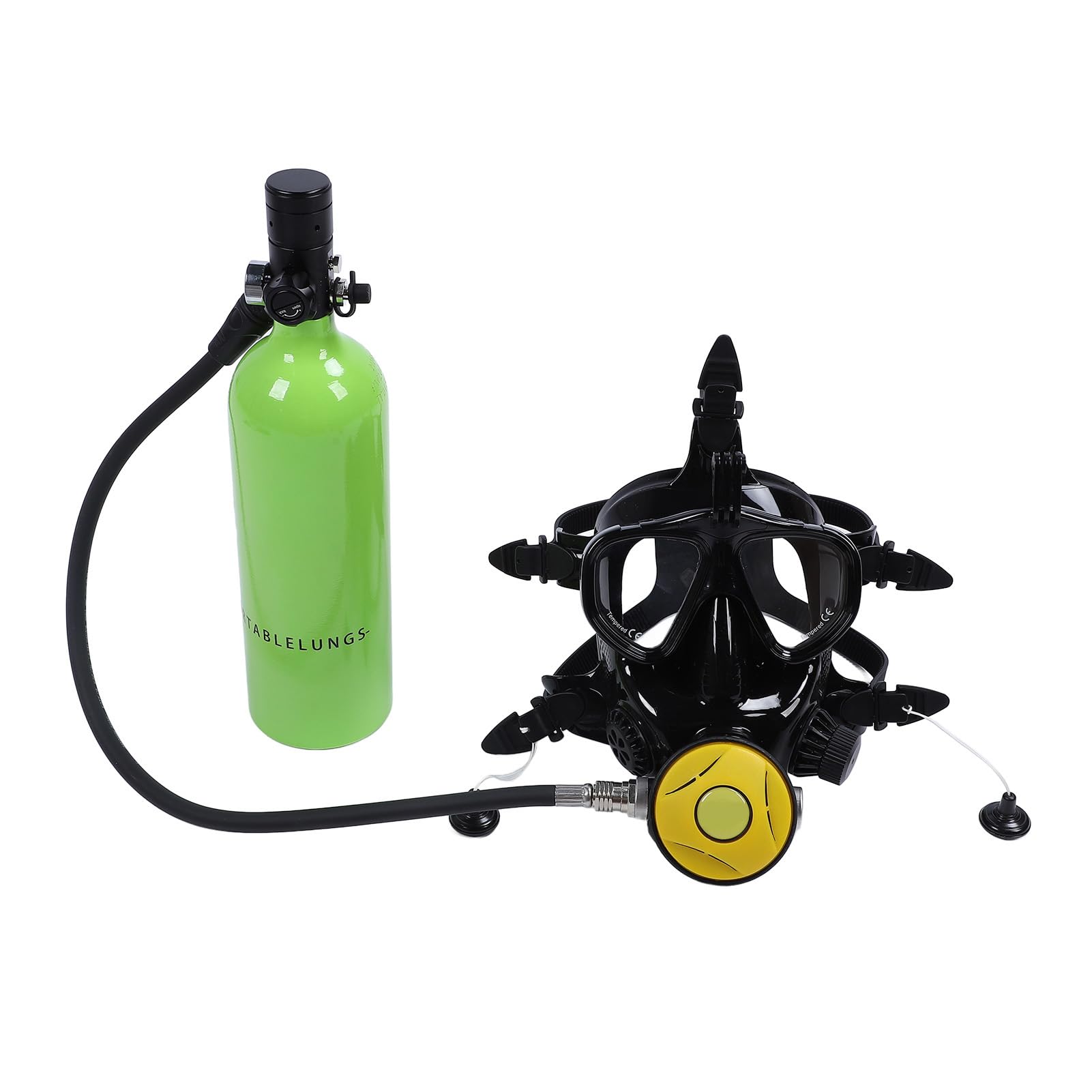 Mini Scuba Tank with Snorkel Mask, 1L Inflatable Diving Tank with Full Face Diving Mask Diving Air Tank Suits for Recreational Snorkeling Shallow Diving (Green)