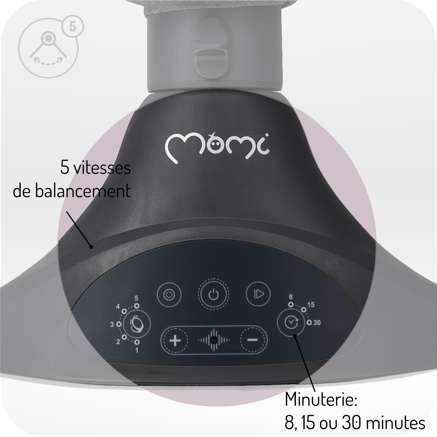 MoMi KENANI Transat balancelle jusqu’à 9 kg, pliable, télécommande et Bluetooth pour smartphone, alimentation piles et secteur, harnais de sécurité 5 points, pare-soleil, moustiquaire