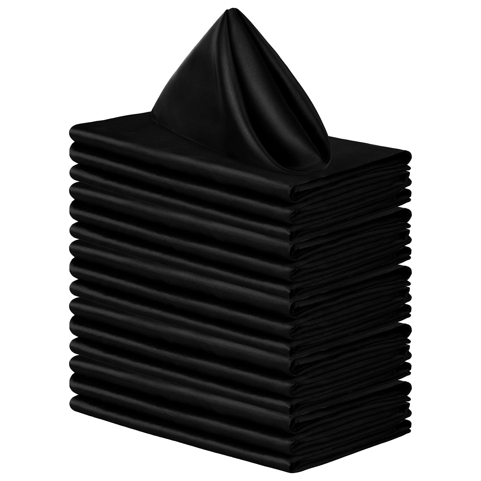KASTWAVE 16 Pack Square Satin Napkin Bright Silk Table Napkin Soft Smooth Fabric Table Napkin, Black, 17 x 17 Inch for Wedding, Parties,Banquet,Restaurant Decoration (Black)