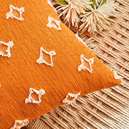 Anroduo Pack Of 2 Boho Decorative Throw Pillow Covers With Tufted Rhombic Jacquard For Room Decor Pillow Covers Decorations 18X18 Cute And Soft Pillowcase For Couch Sofa Bed And Living Room Orange #TOP1