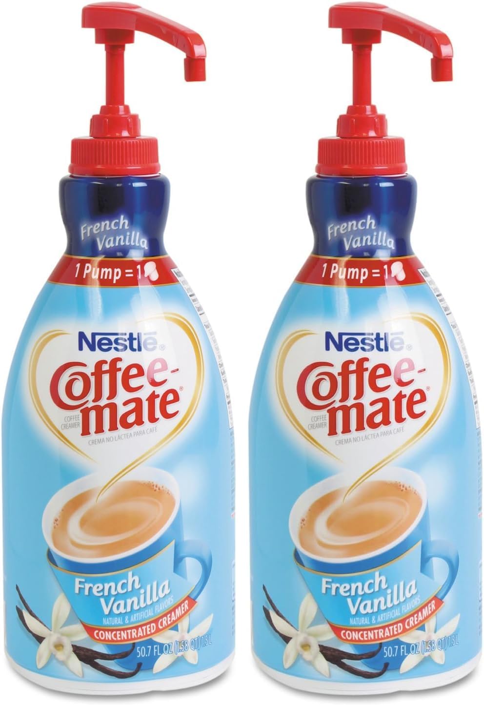 Nestle Coffee Mate Coffee Creamer, French Vanilla, Concentrated Liquid Pump Bottle, Non Dairy, No Refrigeration, 50.7 oz (Pack of 2)