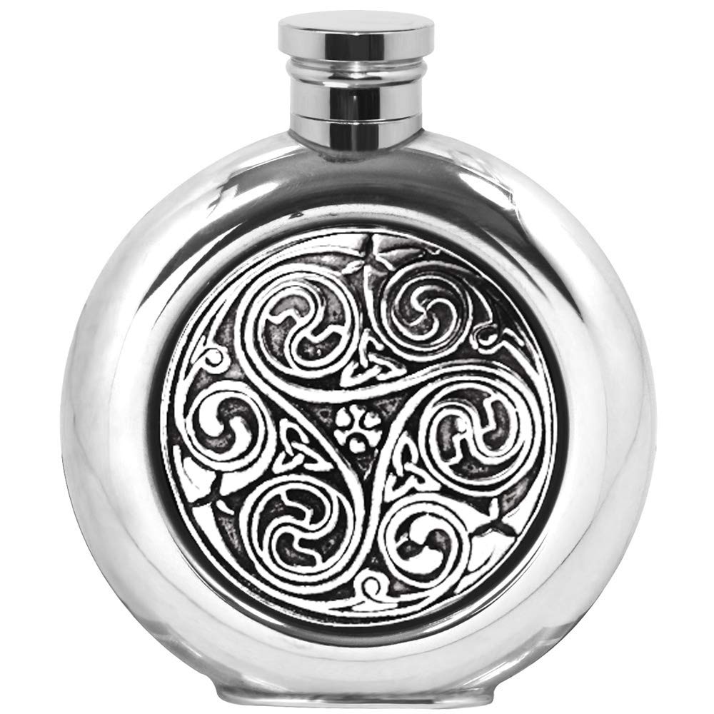 English Pewter Company Celtic Swirl Design 4oz Round Pewter Hip Flask [CEL195]
