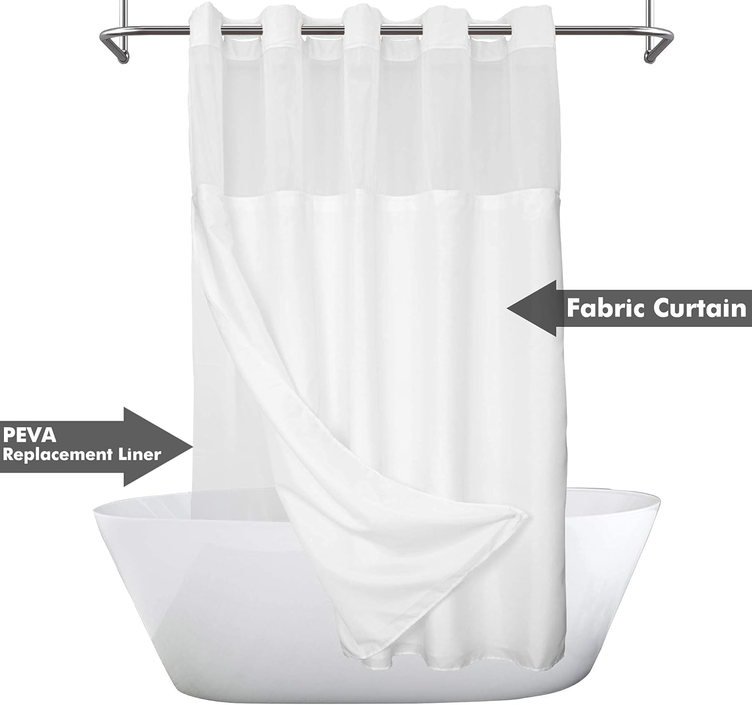 River Dream No Hook Shower Curtain with Snap Liner + Snap-in PEVA Liner
