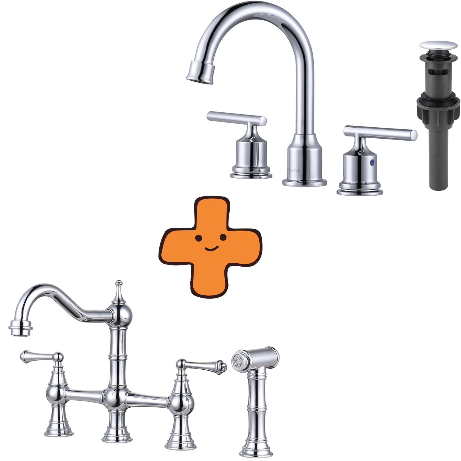 Jnfidosr Bridge Kitchen Faucet And Chrome Bathroom Faucet