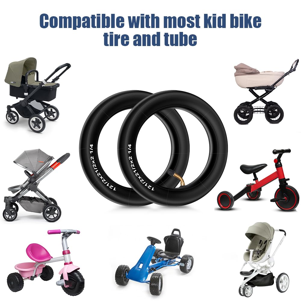 mizikuu 2 PCS Camera d'aria 12 1/2"x 2 1/4", Doppio Spessore Tubi per Passeggino con Valvola A ngolare 45°con 2 Stick per Supporto per Bambini Bicicletta Pneumatici