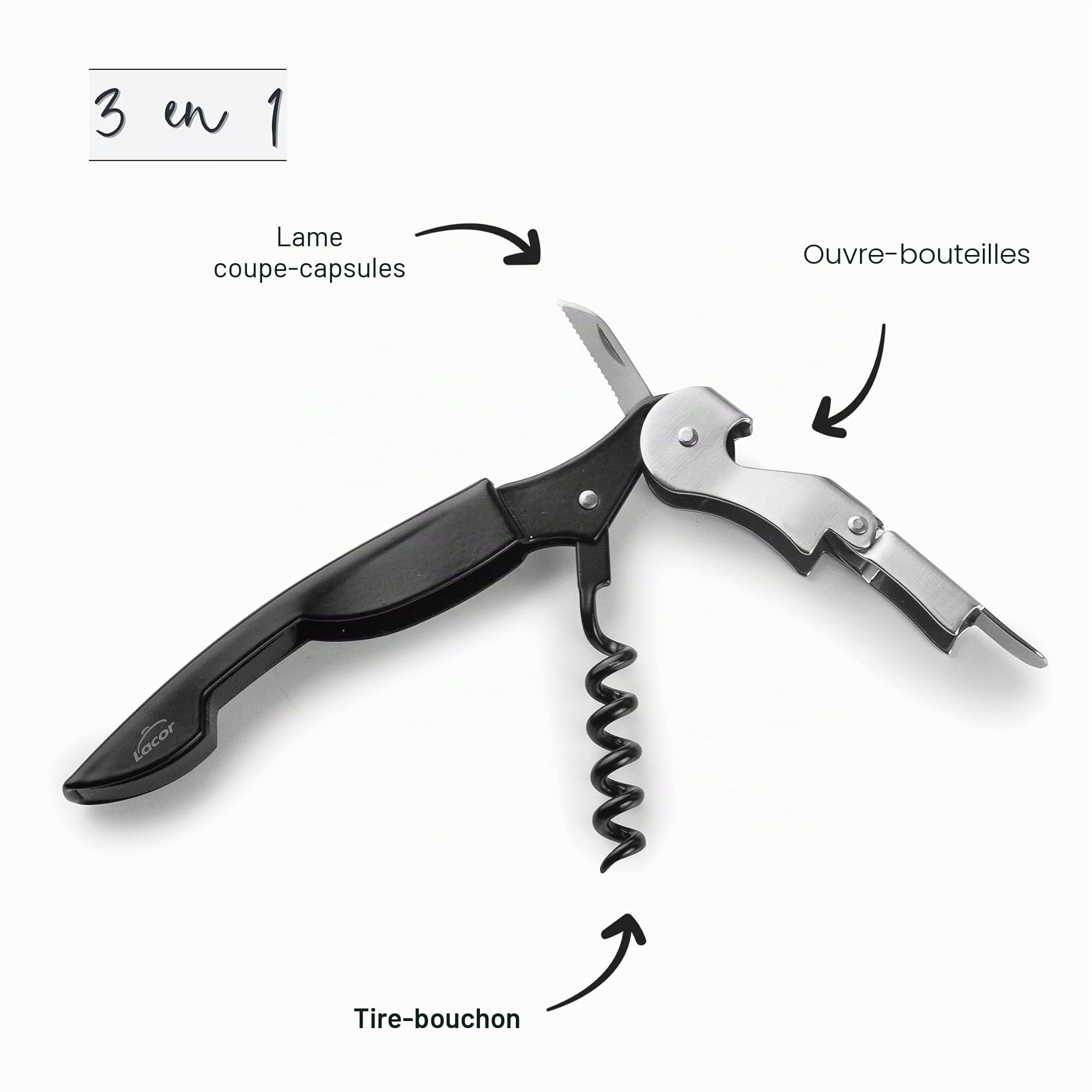 LACOR Tire-bouchon en acier inoxydable ouvre-bouteille lame courte