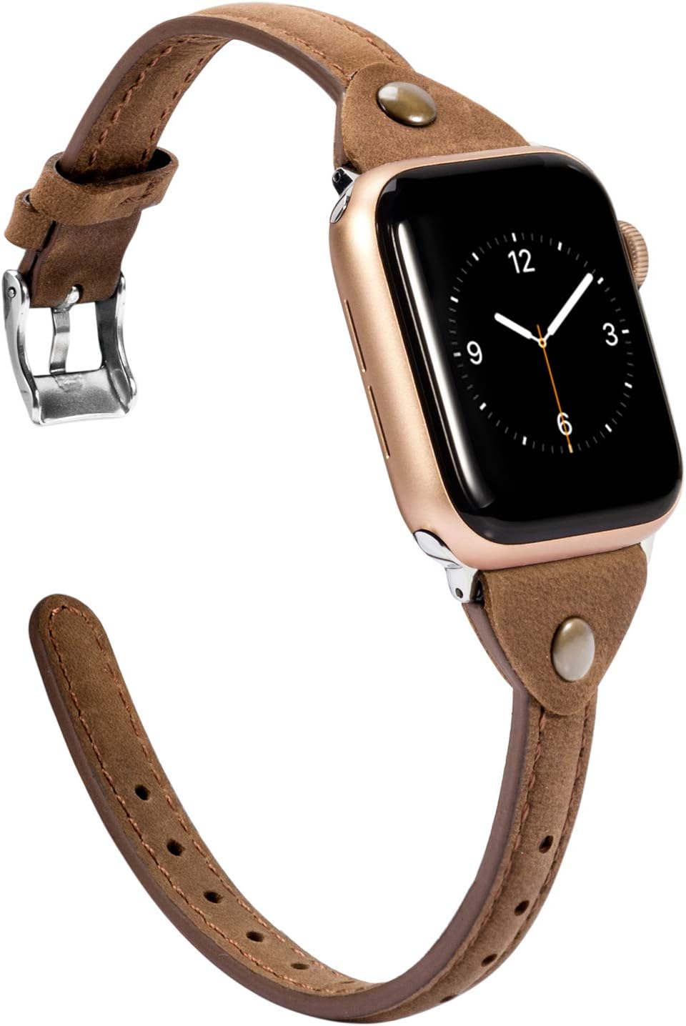 Wearlizer Slim Rivet Leather Compatible with Apple Watch Bands 41/40/38/44/45/46/49/42mm Women Men Dressy Thin Strap Wristbands Bracelet for iWatch Series 11 10 9 8 7 6 5 4 3 SE/Ultra 3 2 1