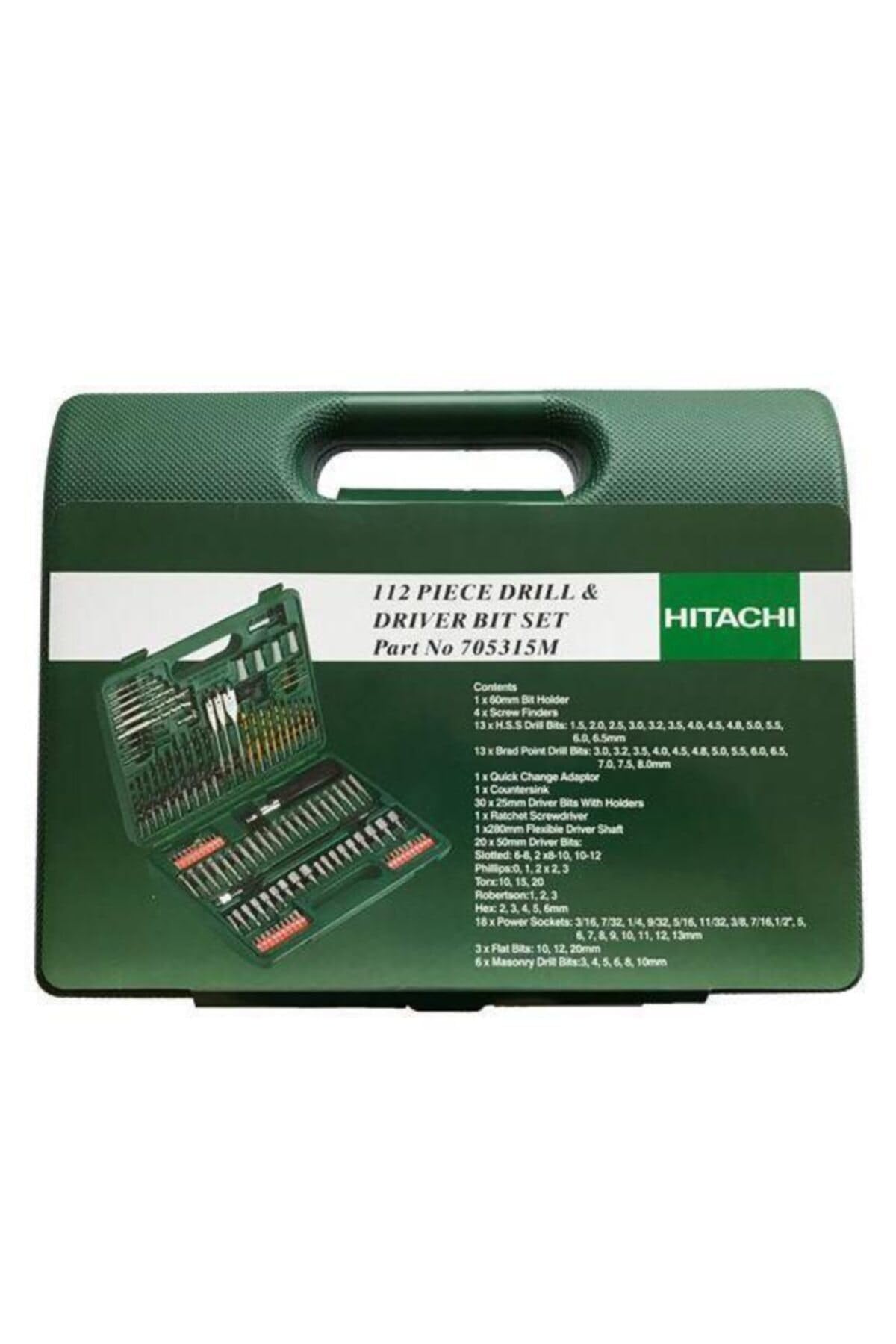 Hitachi - 705315M - Set 112 brocas de metal, madera, mapostería, plas, llaves de vaso y puntas de atornillar