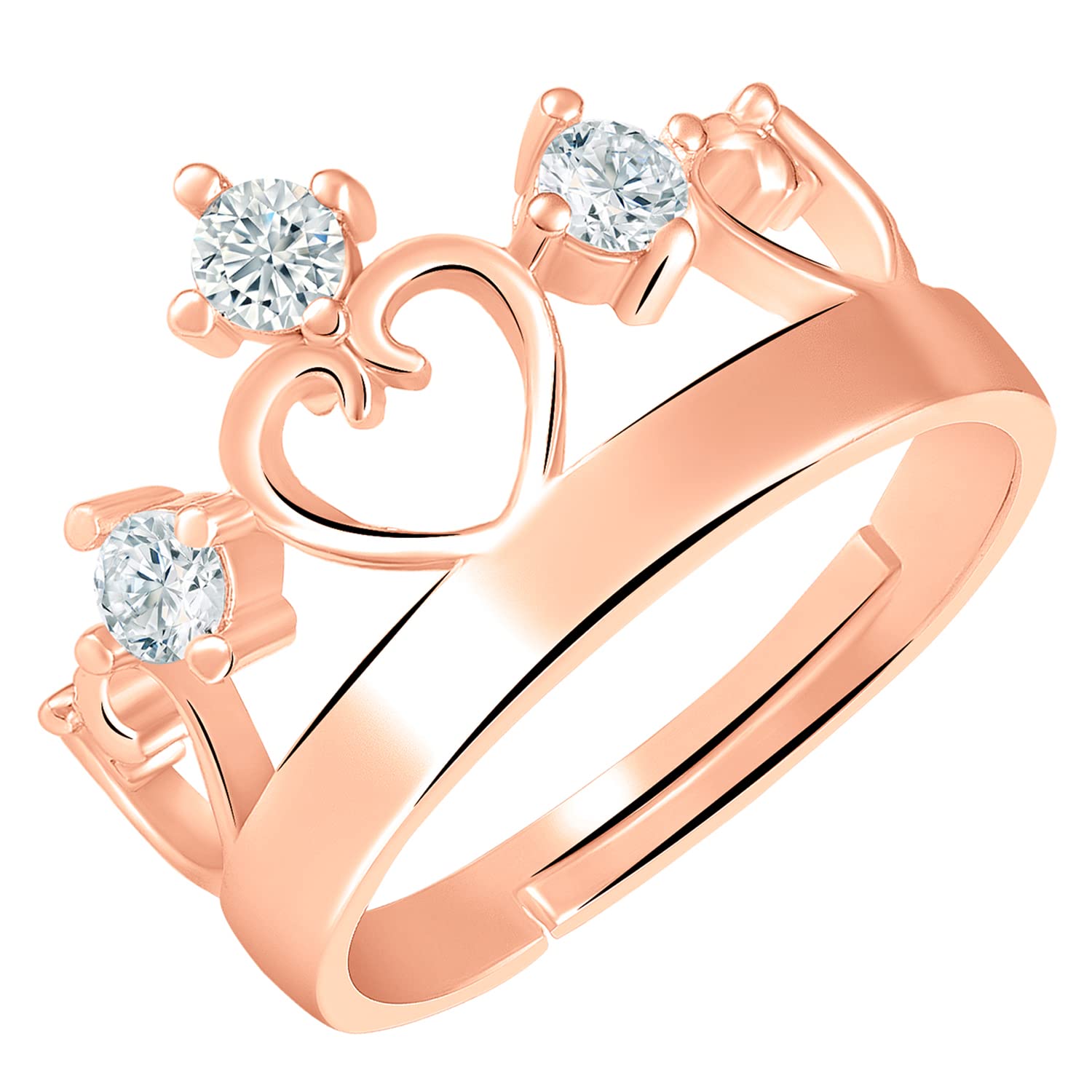 Exquisite Love Rosegold Plated Crown Finger Ring with White Crystal Stones for Girls and Women (FR1103145Z)-image-24