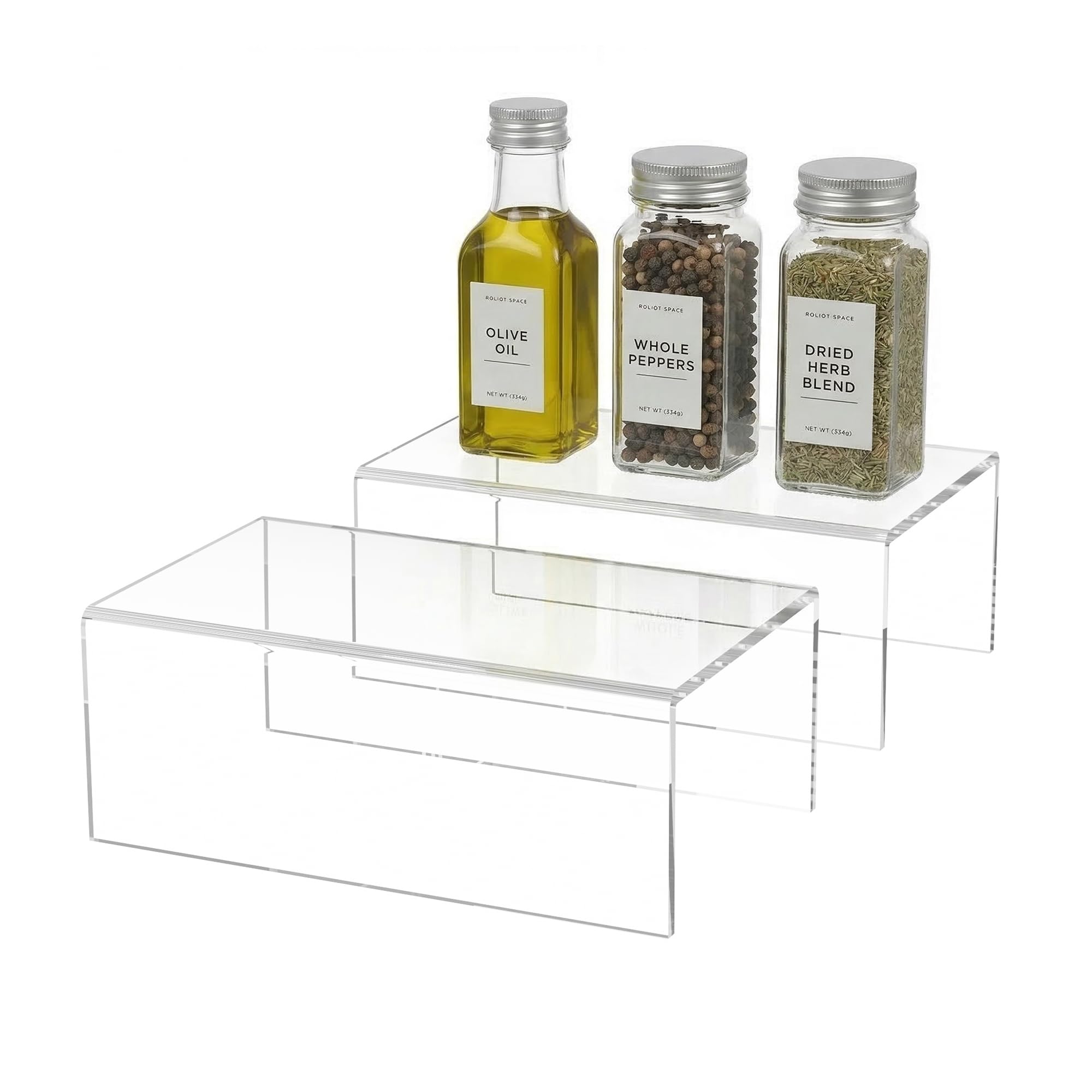Sezanrpt Acrylic Shelf Riser 8x4.7x3 pack of 2, Desktop Rectangular Acrylic Tray Pedestal Stand for Funko Pop Figure, Bags, 8x4.7x3 Inch