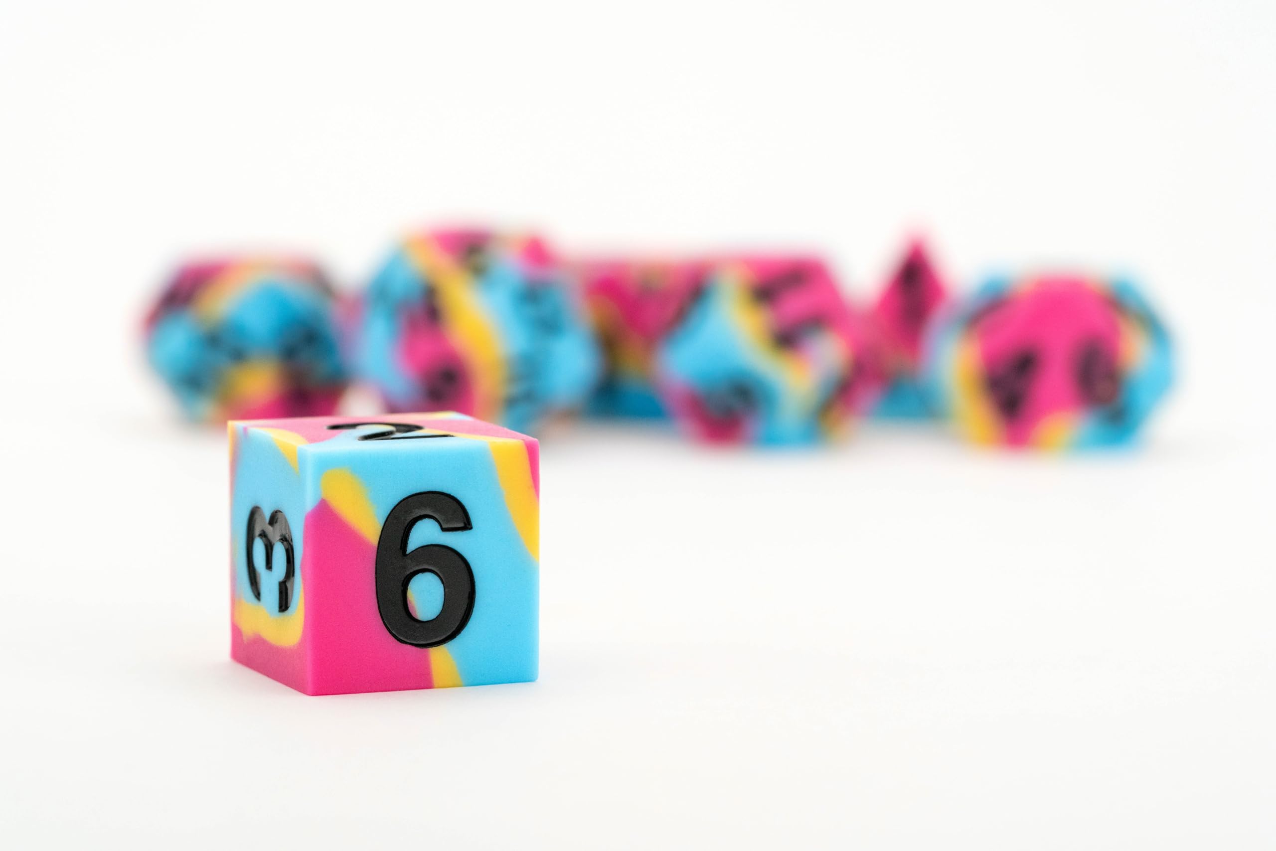 16mm Pride Sharp Edge Silicone Rubber Poly Dice Set - Pansexual: Gaymers Pride: FanRoll