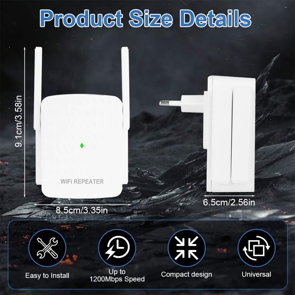 Flintronic 4-Antena WiFi Amplificador Extensor de Señal, Wi-Fi Extensor 1200Mbps Banda Dual 2.4G&5G, Repetidor WiFi, Amplificador Wi-Fi, Puerto Ethernet, Cobertura de hasta 185m², Modo Repetidor