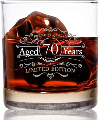 Vaso de whisky escocés de edición vintage (70 aniversario) de 11 onzas, vasos de whisky vintage de feliz cumpleaños para 70 años de edad, vidrio