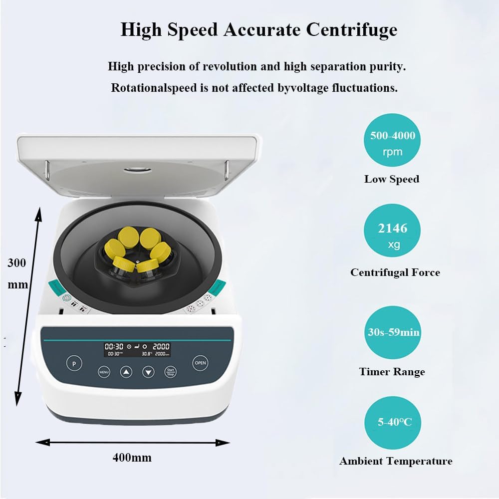 Lab Centrifuge Machine,2ml/5ml/10ml*8/6/12/18/24,Low Speed 500-4000rpm,With Timer,3 Major Protection Functions,Prf Benchtop Centrifuge For Biochemistry,LC500-12