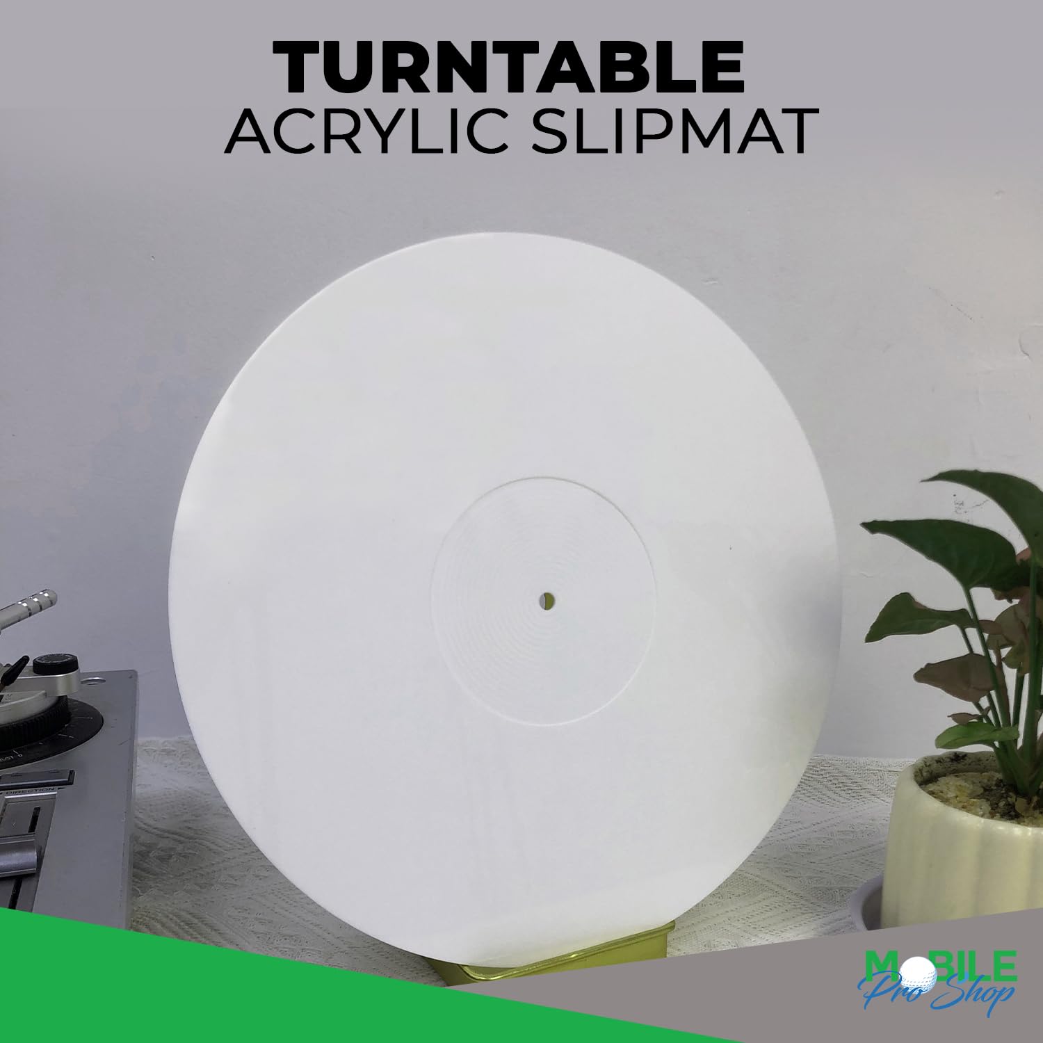 Alfombrilla de acrílico para tocadiscos de vinilo LP – 2,7 mm de grosor proporciona bajos más apretados y mejora la calidad de sonido – Alfombrilla de plato de 12 pulgadas (blanco)