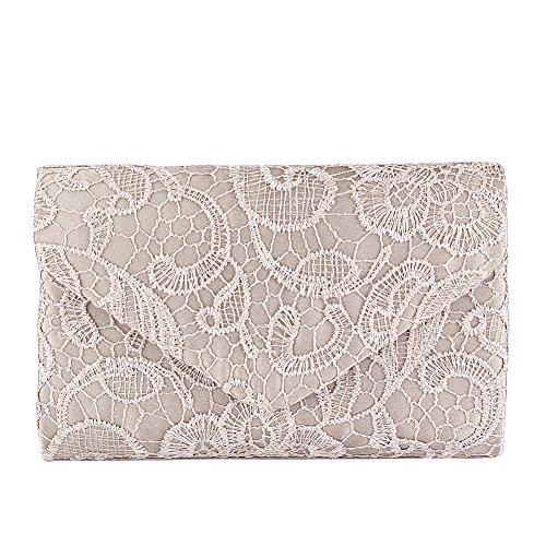 Jian Ya Na Damen Kupplungs-Geldbeutel-Handtasche Elegante Blumen Spitze-Abend-Beutel-Umschlag-Entwurf für Hochzeit Prom Cocktail Aprikose Cover