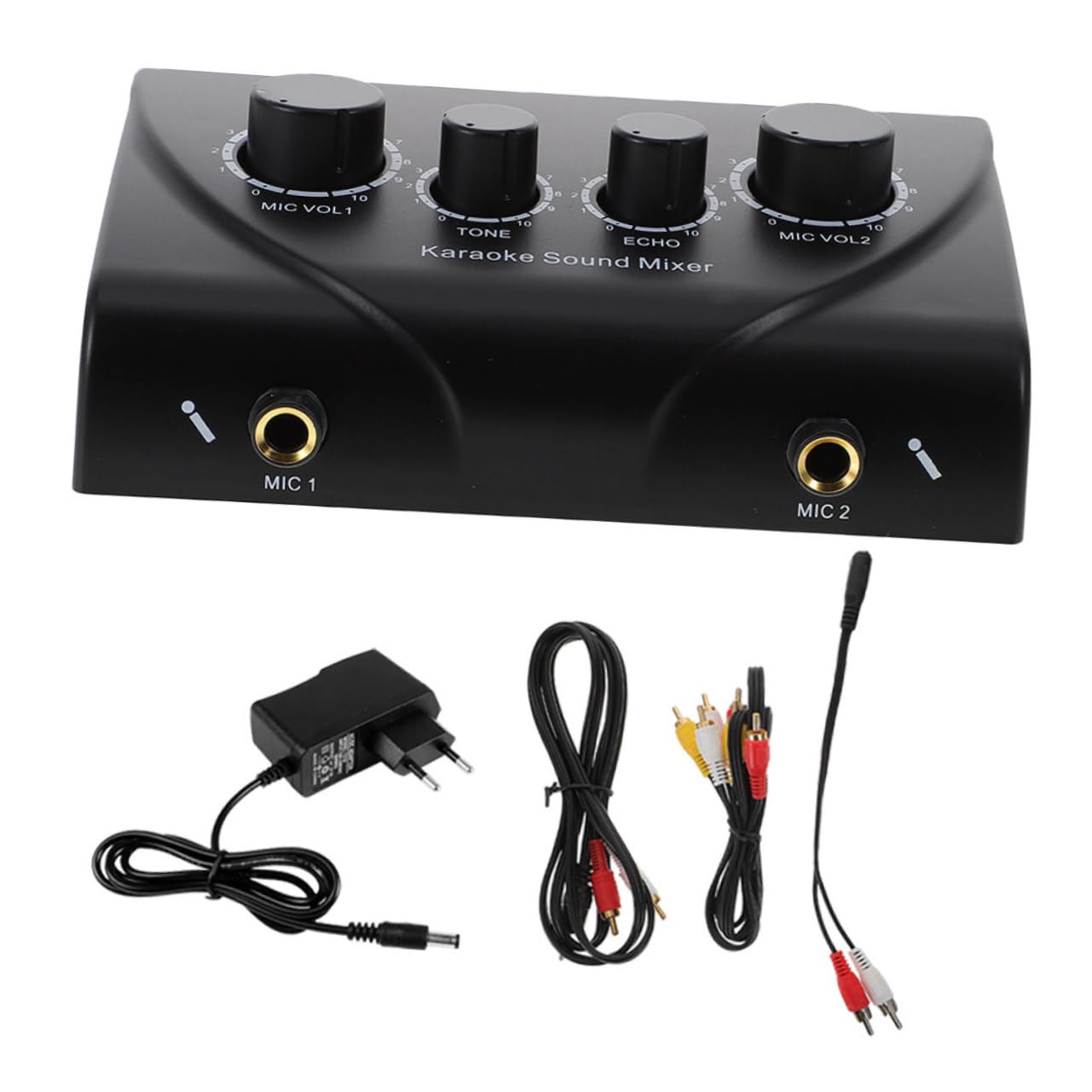 Mezclador de Sonido Profesional Color Negro con Dos Entradas de Micrófono, Volumen Ajustable Independiente, bajo Ruido Material Abs y Cobre para Fiestas de Karaoke