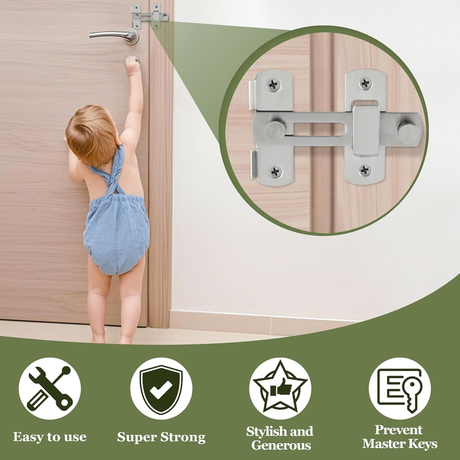 DRAAVYONEY 180 Degree Flip Sliding Barn Door Lock for Privacy - Safe Locks and Latches for Barn, Pet, Bathroom, Outdoor, Garage, Window, Sliding Door (Silver 1) 3