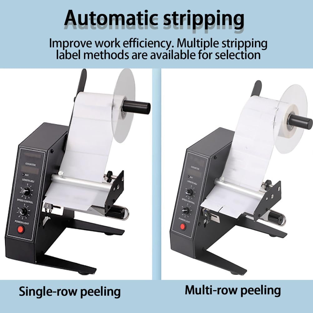 Automatic Label Dispenser, Label Stripping Machine, Labels applicator Sticker, with Auto Counting 0-999999, Adjustable Speed, Width 4-140mm, Single/Multi-Row, for Labels
