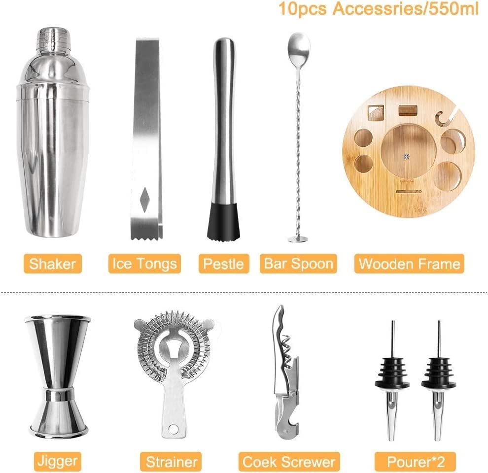 Set coctelera acero inoxidable con base rotativa de bambú miniatura 4