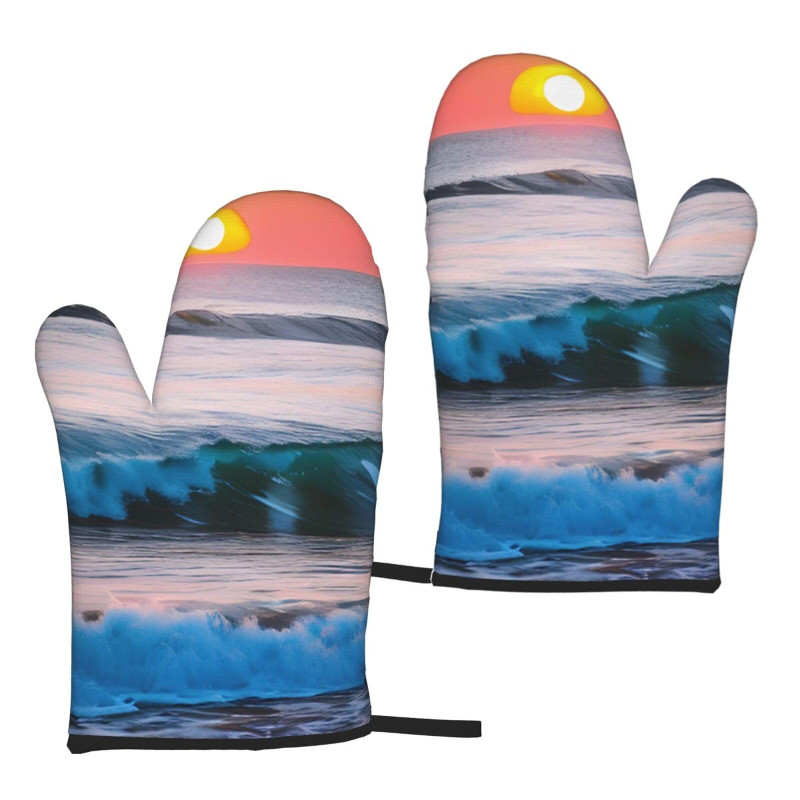 Sunset And Sunrise With Ocean Sea Waves Print Heat Resistant Universal Fit Oven Microwave Gloves Home Cooking Baking Grilling