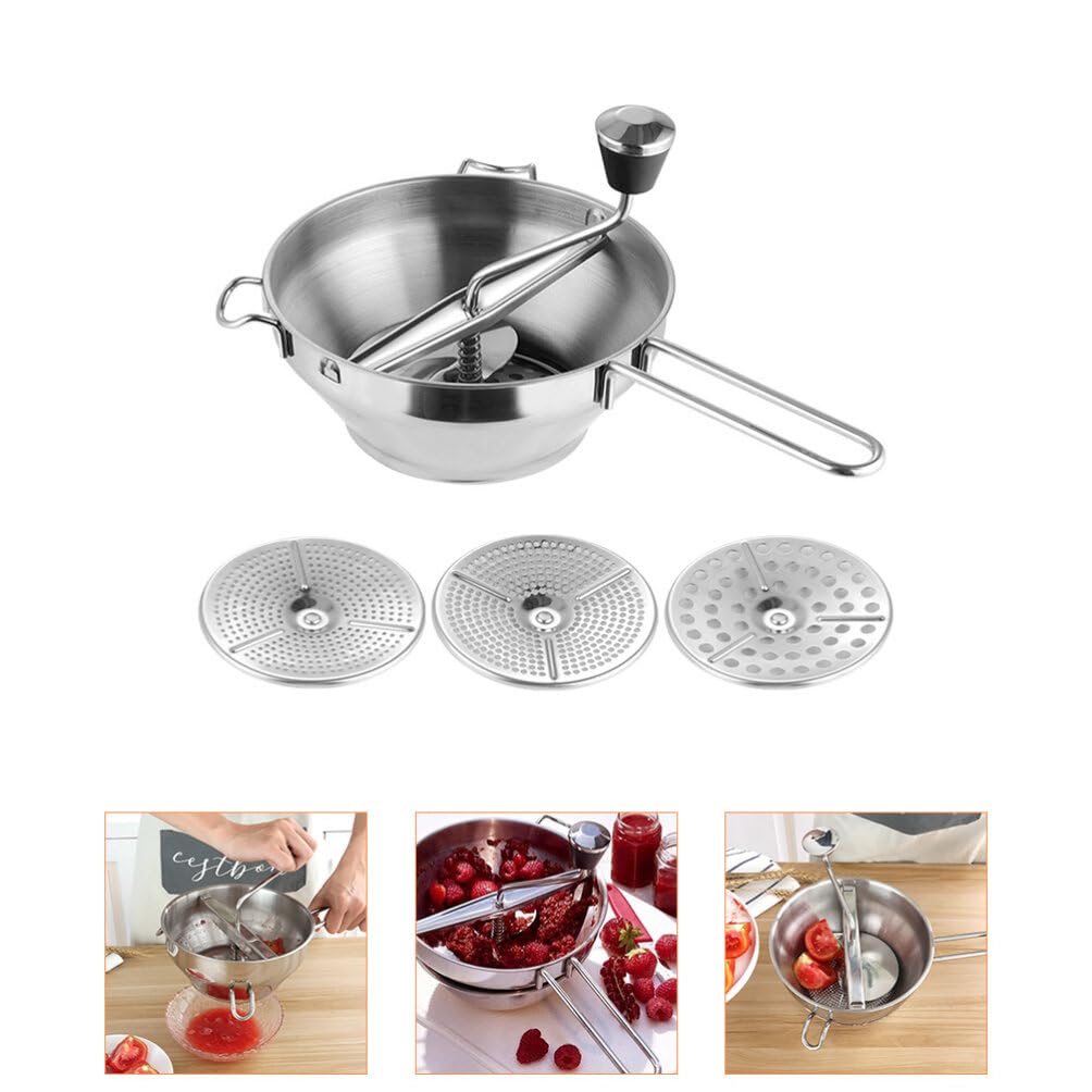 UPKOCH 1 juego de molino de alimentos rotativo de acero inoxidable para frutas y verduras, molinillo de manivela de mano, prensador de papas, prensa manual de trituradora de cocina, herramienta