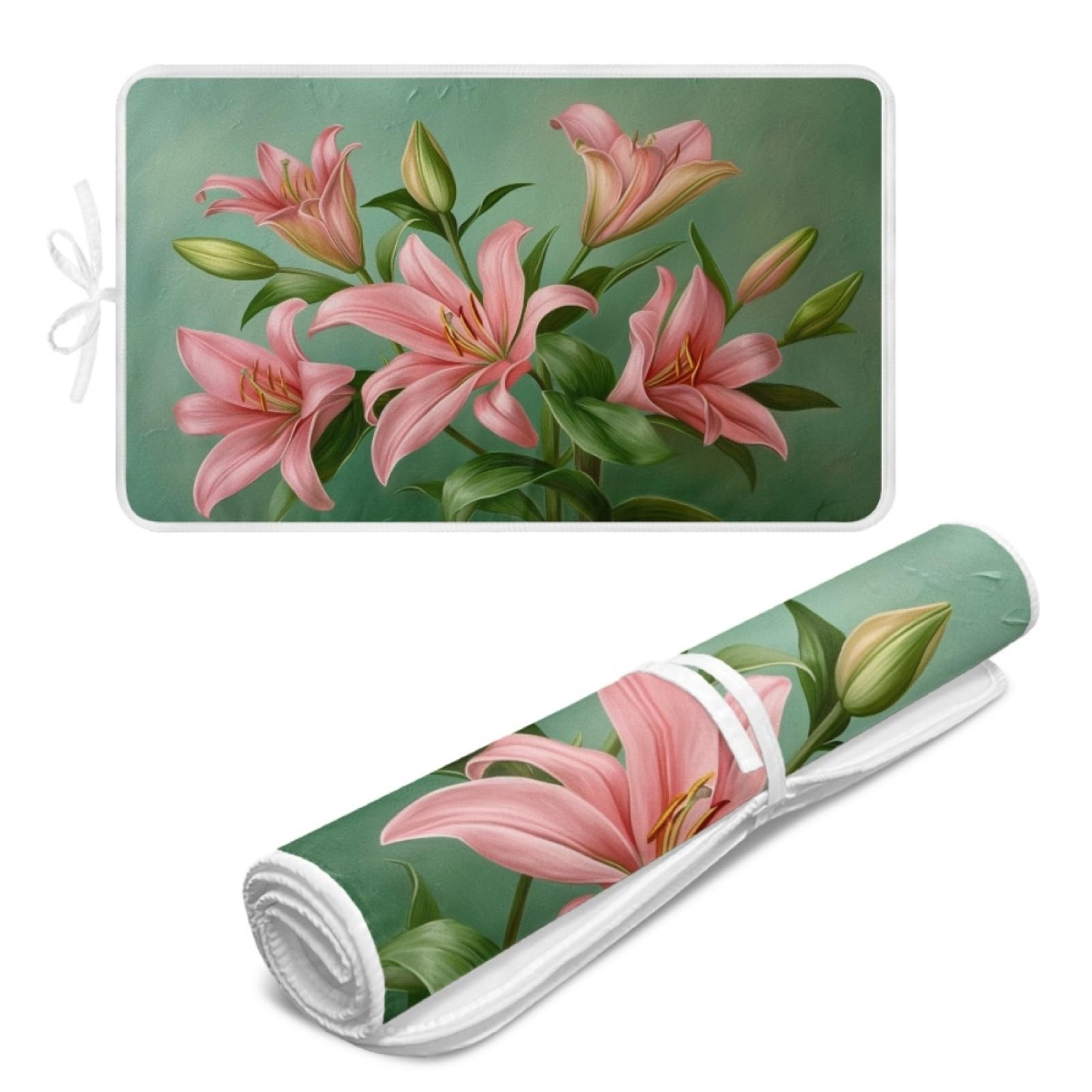 Bügelmatte Grüne Rosa Blume Bügeleinlage Faltbares Hitzebeständig Waschbar Bügelauflage für Tisch und andere Oberflächen Bügelbrett Unterlage rutschfeste Bügeldecke 80x50cm (2 Stück)