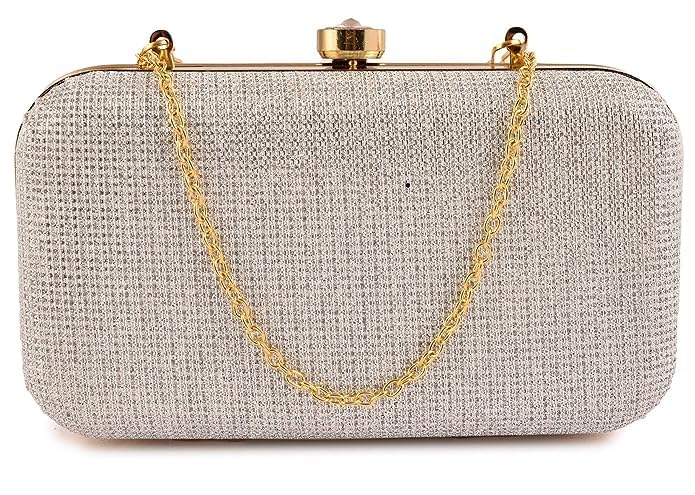FashionYapa Womens Oval Frame Clutch | Detachable Sling Chain | Ladies Party Wedding Purse Bag (Silver) (B0CGR9HZWY) Amazon Price History, Amazon Price Tracker