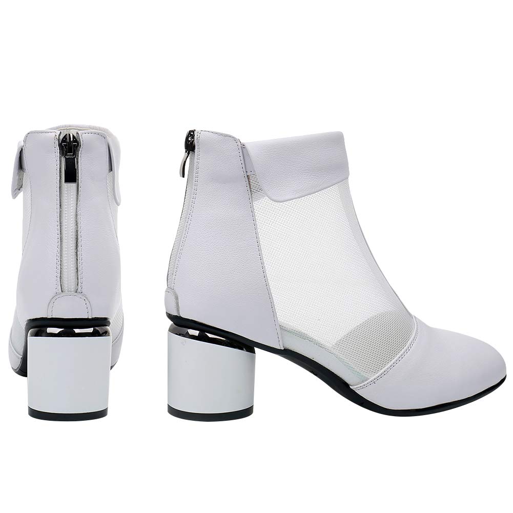 Mujer Elegante Talón de Bloque Botines Respirable Malla Ahuecado Verano Pumps Botas