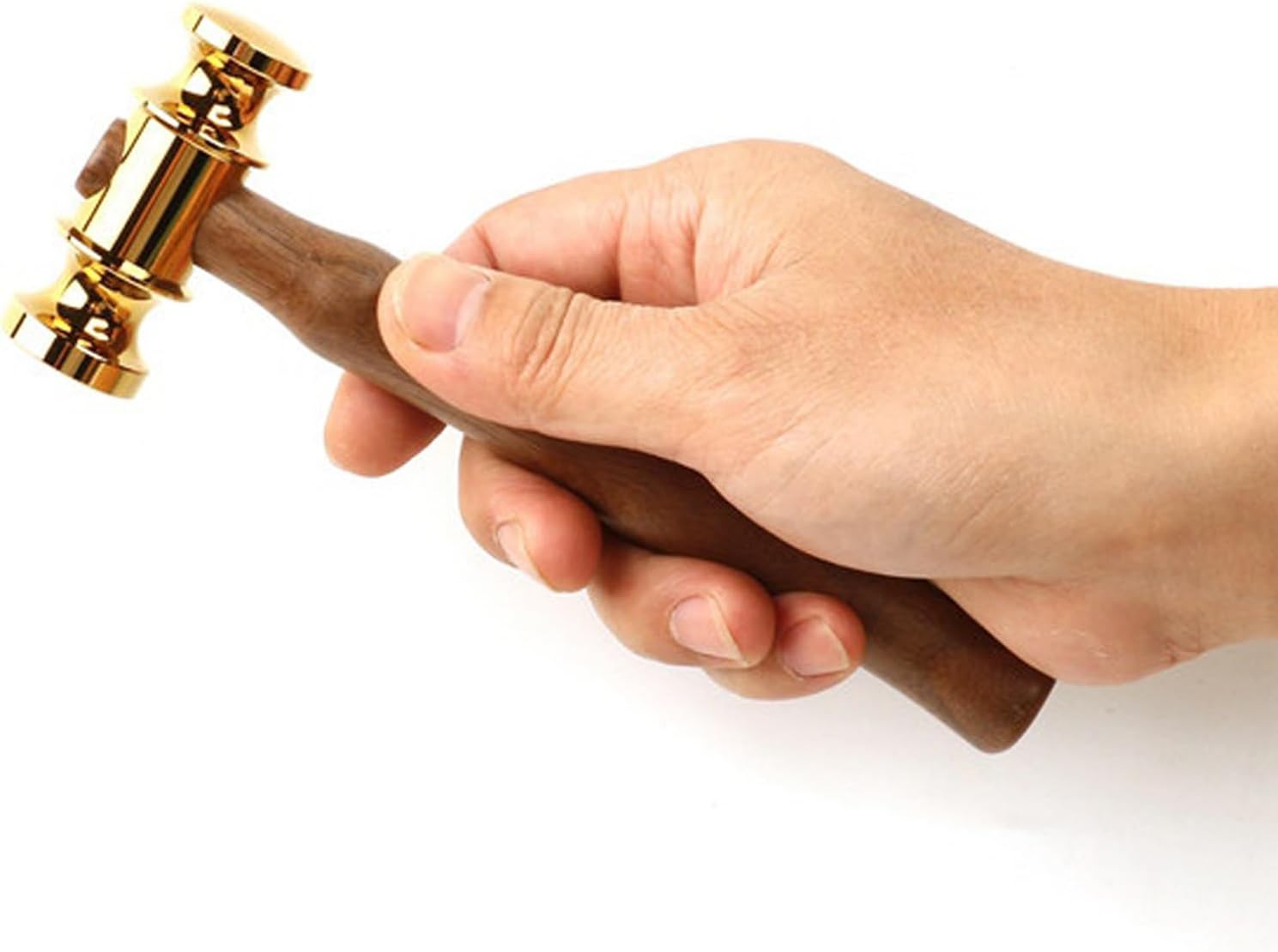 Hammers 18K Gold Plated Hammer, Mirror Polished Hammer Wooden Handle Leather Craft Workshop DIY Tool