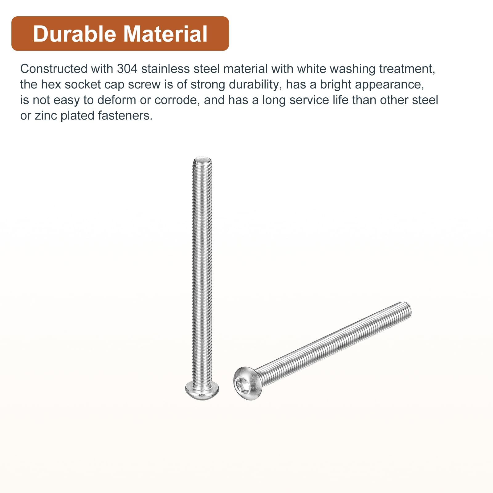 DTGN M6-1x75mm Button Head Socket Cap Screws - 10Pack - Good for Machine - 304 Stainless Steel 18/8 - Hex Drive Full Thread Fasteners - Image 3