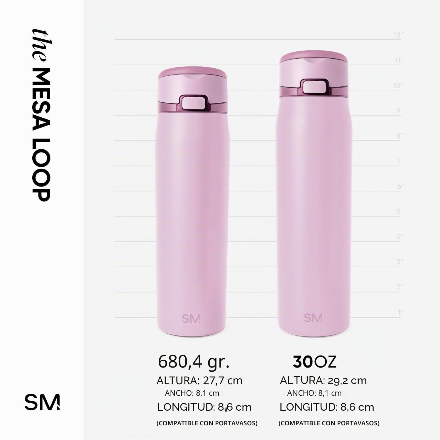 Simple Modern Mesa Loop Botella de Agua con Pajita | Botellas de Acero Inoxidable Aisladas Compatibles con Portavasos para Viajes, Deporte y Escuela| 890ml | Pink Champagne | Mesa Loop - Botella de agua aislada para escuela, deportes, viajes, a prueba de
