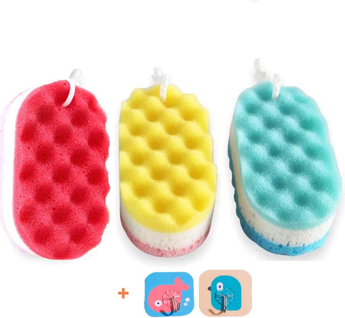 Pack of 3 Exfoliating Foam Sea Sponge Natural Feel Soft Bath Sponge Body Shower Sponges for Women Men (Extra Large Size)