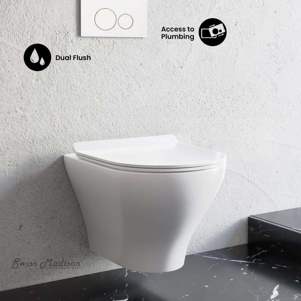 Trocadéro Wall-Hung Toilet Bundle 0.8/1.6 GPF Dual Flush in Glossy White with White Flush Plate