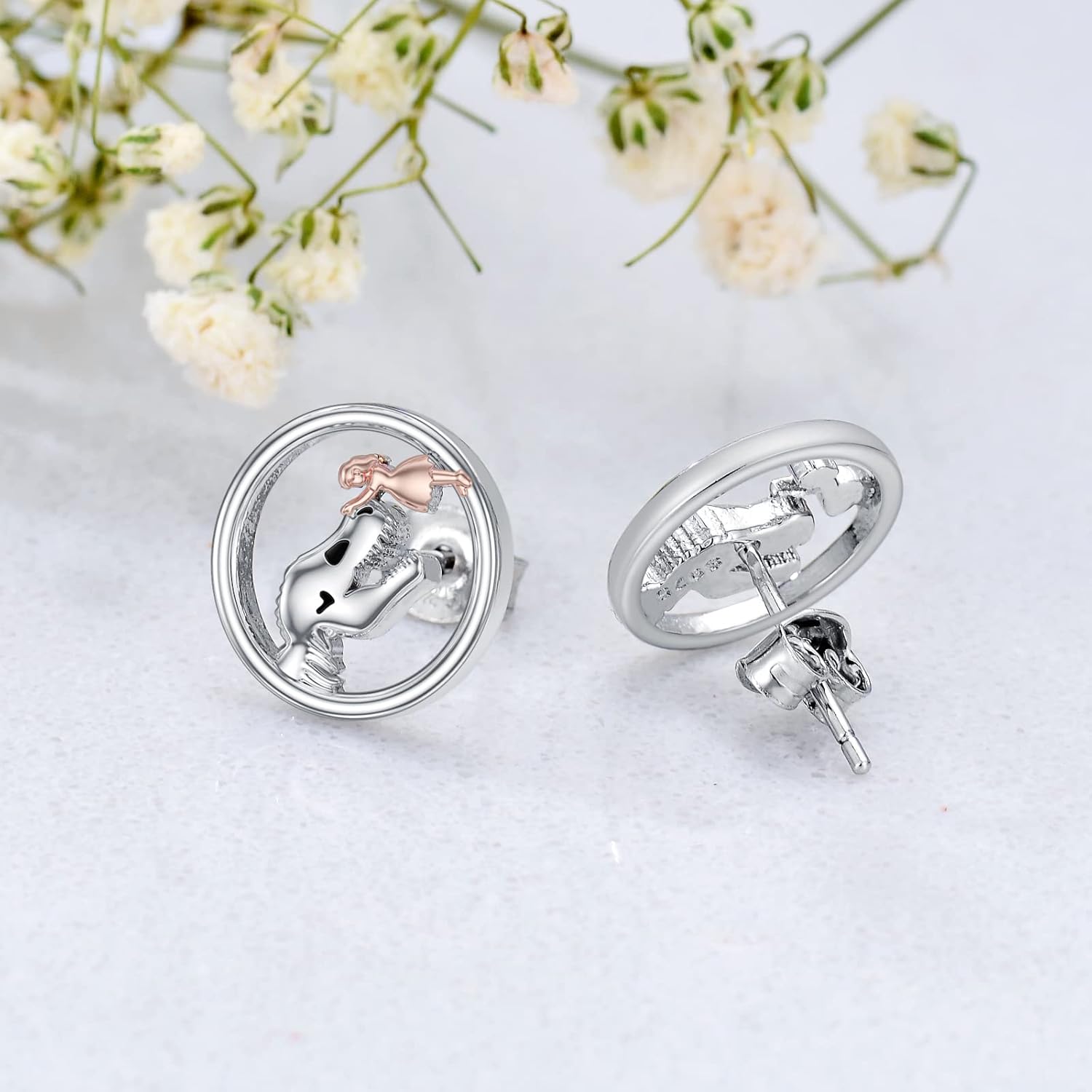 925 Sterling Silver Hypoallergenic Animal Stud Hoop Leverback Earrings Dinosaur/Cow/Frog/Raccoon/Giraffe/Octopus/Corgi Earrings Jewelry Gifts for women