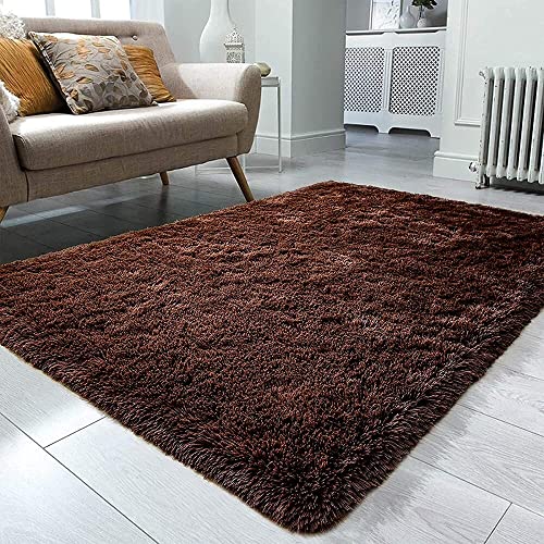 Image of F & B RUGS ; SUPERIOR QUALITY PRODUCTS Firoz and Brothers Handwoven Super Soft Indoor Modern Shag Microfibre Silky Fluffy Smooth 2x4 feet Brown