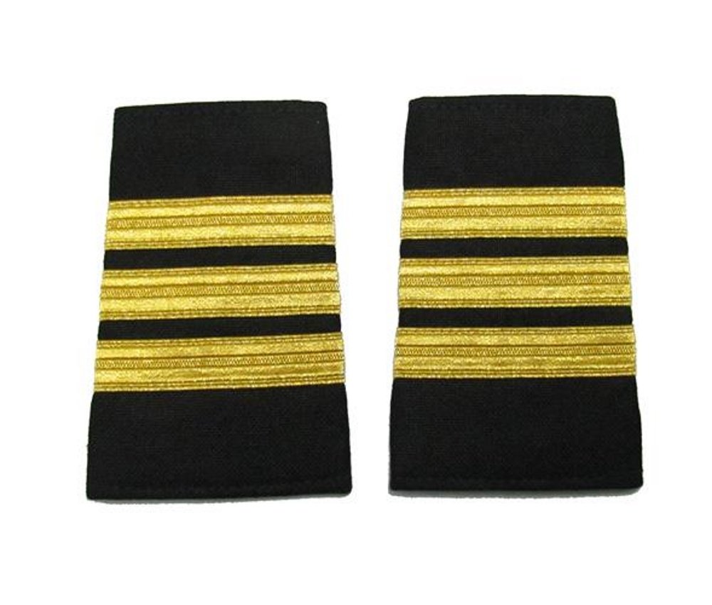 Uniform Store London Men's Gold Epaulet Pilot Epaulette Sliders 3 Mylar Bars First Officer Black