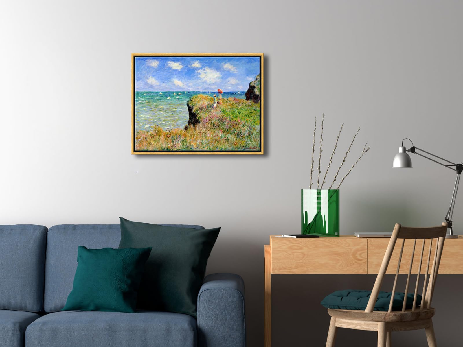 Wieco Art Framed Canvas Print Wall Art Cliff Walk at Pourville,1882 by Claude Monet Mondern Classic Art Print Picture for living room Home Decorations Bronze Gold Frame - Image 2