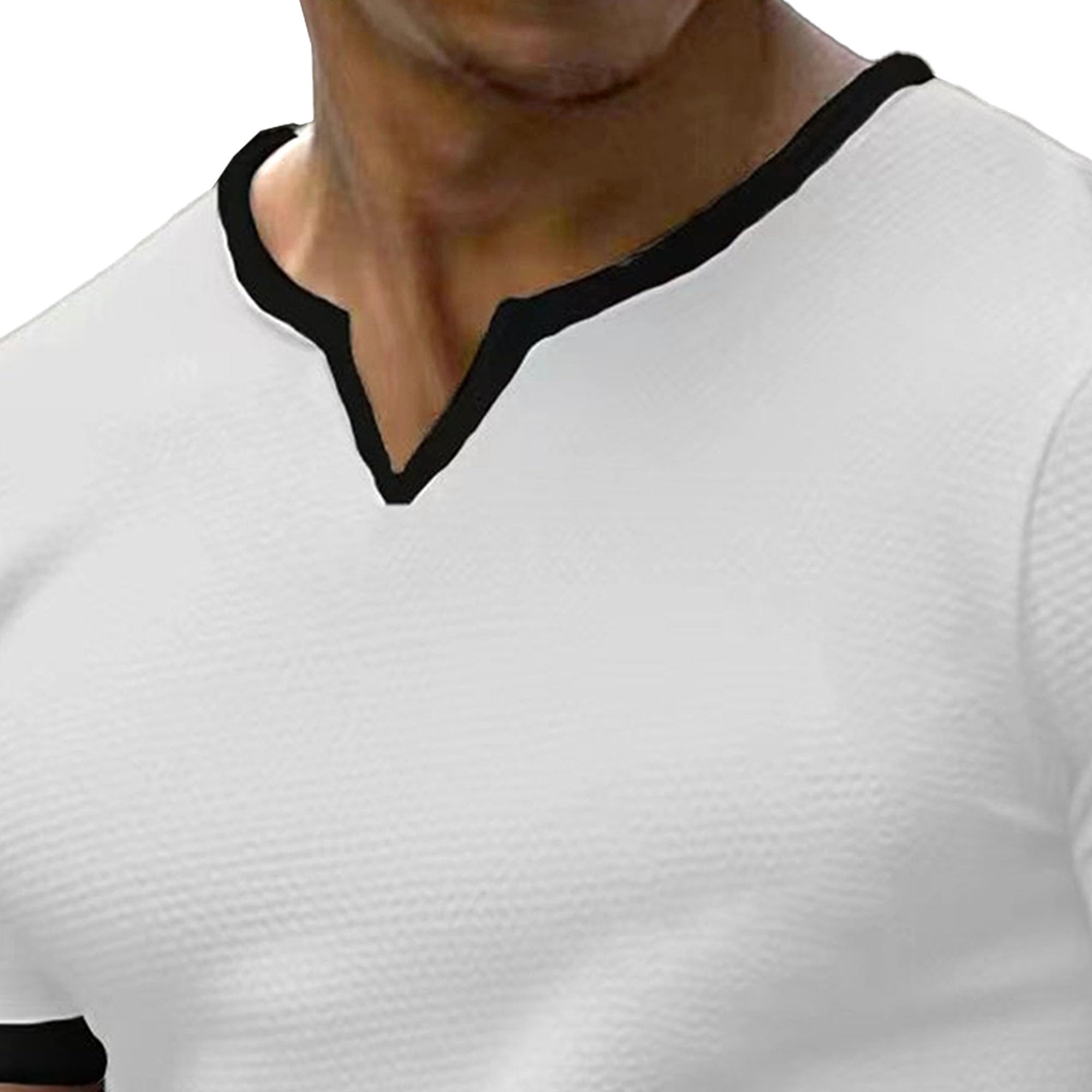 Men Small V-Neck Solid Plaid Comfy T-Shirt Classic Loose Exercise Training Shirts Summer Casual Sport Pullover Tops (White,XX-Large)