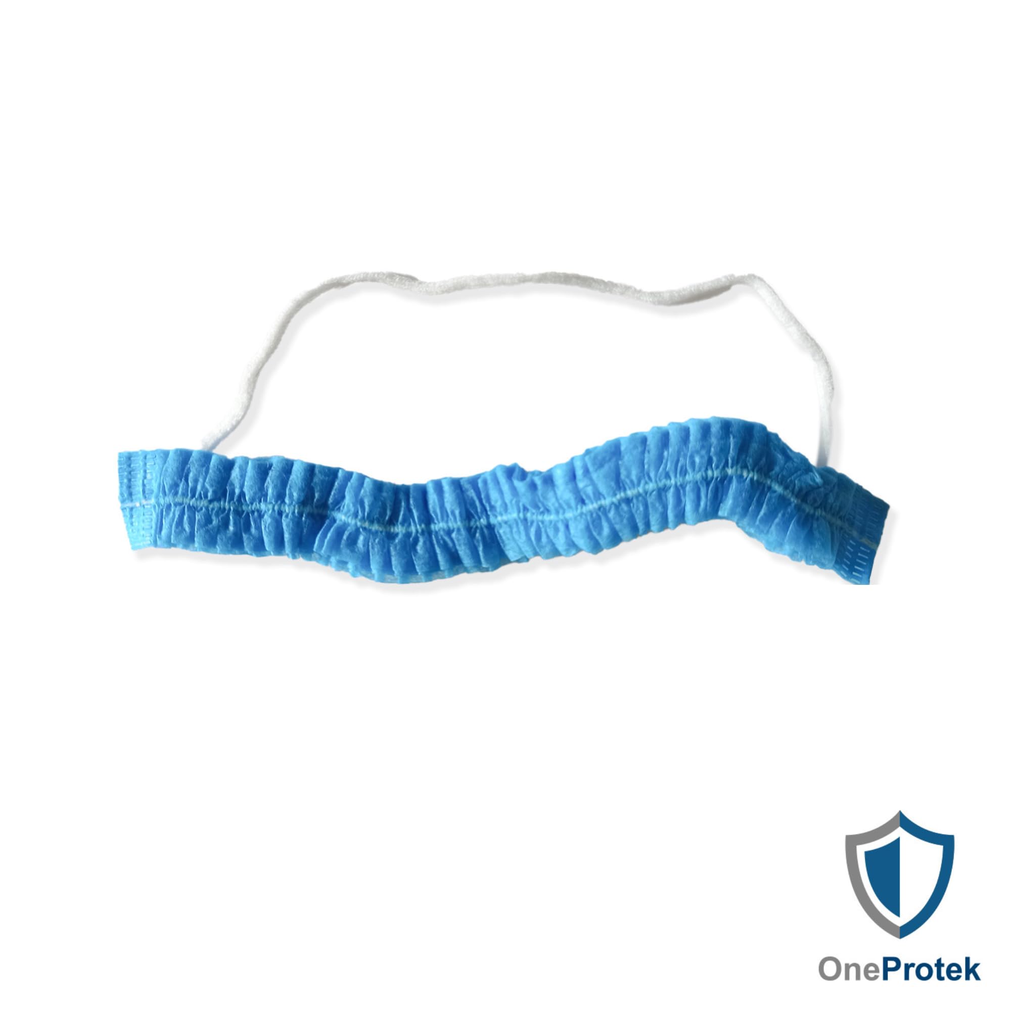 Lot de 100 protections de barbe jetables - Cache Barbe OneProtek Bleu - Usage Alimentaire, Restauration et Médical, Protection respirante, Hygiénique et élastique à la tête Confortable, Taille unique