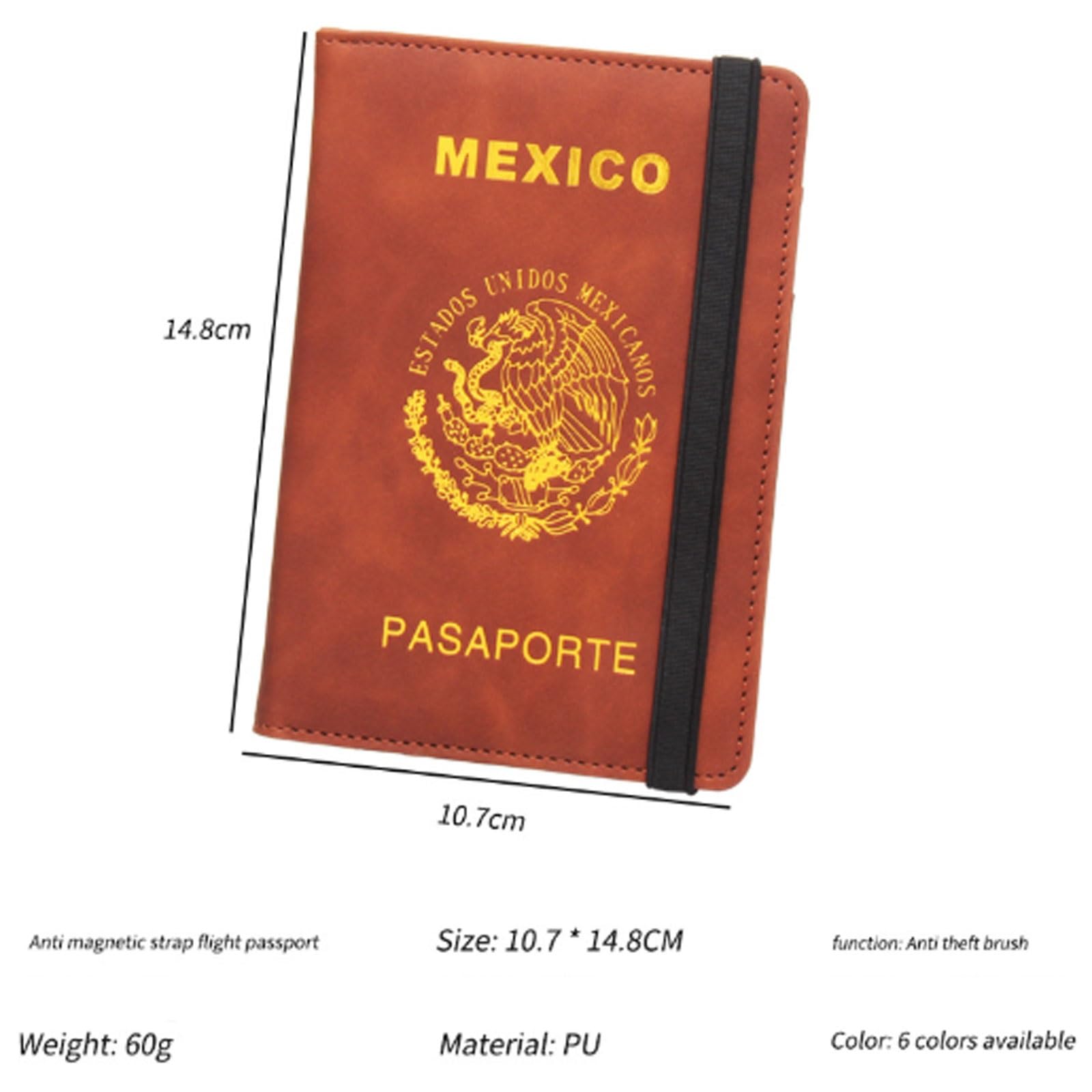Porta passaporto messicano con fascia elastica multi-card slot anti-magnetico libro biglietto sottile portafoglio da viaggio design compatto, nero, One Size, Stile unico