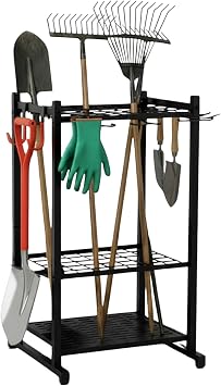 Garden Lawncare Guy Metal Garden Tool Rack, Storage Organiser for 50 Tools, Alloy Steel with Shelving, Rack+Hooks