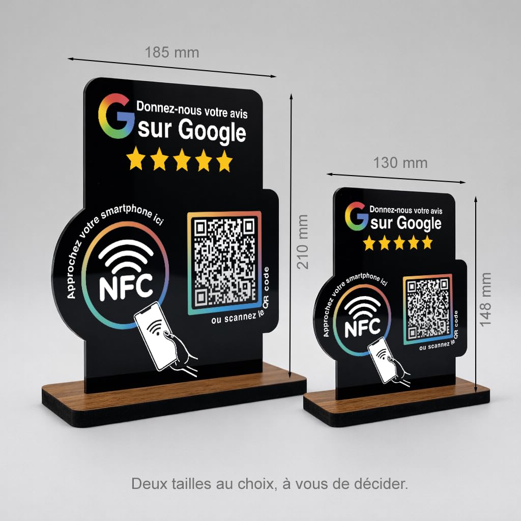Présentoir pour avis Google NFC & code QR – Panneau/affichage pour avis pour comptoir, réception, cabinet, restaurant, studio – Présentoir d'avis pour critiques/avis (noir, V2 DIN A5)