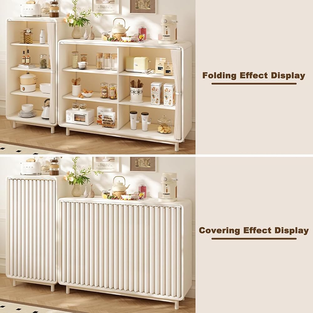 Rideau d'Armoire en Toile de Lin avec Piste Adhésive - Rideau Anti-Poussière et Rideau de Confidentialité pour Rideau pour Placard Dressing, Installation sans Perçage,Beige White,100x70cm