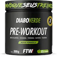 FTW Pré-Treino Diabo Verde em Pó com Cafeína, Aminoácidos Beta‑Alanina e Arginina para Treinos e Atividades Físicas - Pote 300 g (Sabor: Maça Verde)
