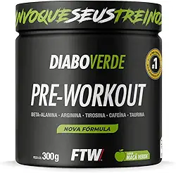 FTW Pré-Treino Diabo Verde em Pó com Cafeína, Aminoácidos Beta‑Alanina e Arginina para Treinos e Atividades Físicas - Pote 300 g (Sabor - Maça Verde)