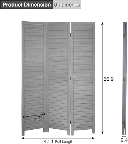 Miniatura 7 de 3 Panel Wood Room Divider 5.7 Ft Tall Privacy Wall Divider 67.7" x 16.9" Each Panel Folding Wood Screen for Home Office Bedroom Restaurant （Gray）