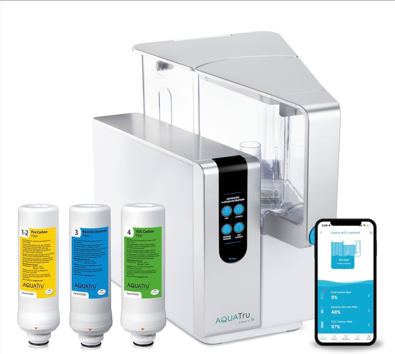 AquaTru Classic Smart Countertop Water Purifier | App-Connected 4-Stage Reverse Osmosis System Removes 84 Contaminants Including Forever Chemicals, Lead & Fluoride | Tracks Filters | No Plumbing