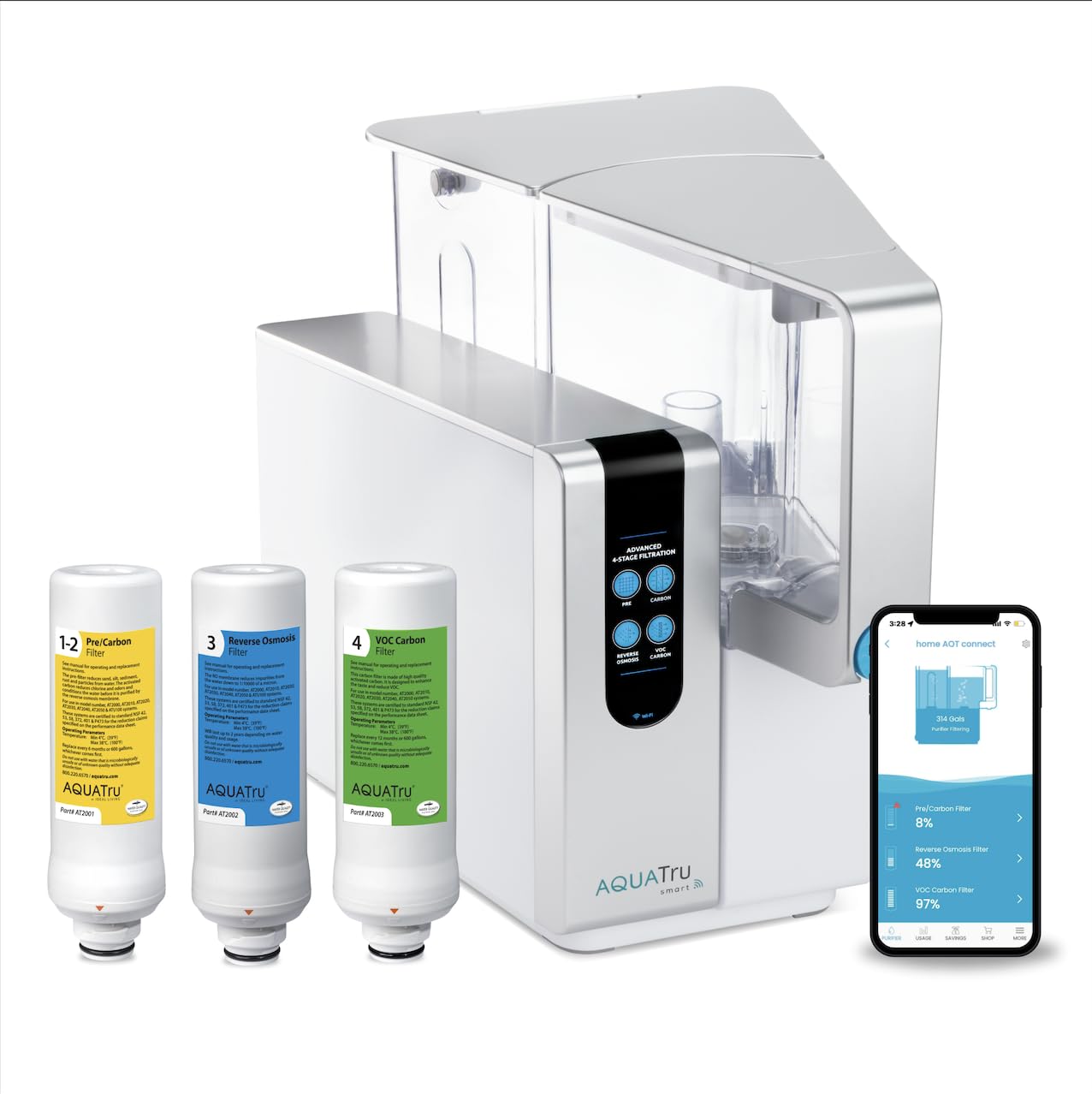 AquaTru Classic Smart Countertop Water Purifier | App-Connected 4-Stage Reverse Osmosis System Removes 84 Contaminants Including Forever Chemicals, Lead & Fluoride | Tracks Filters | No Plumbing